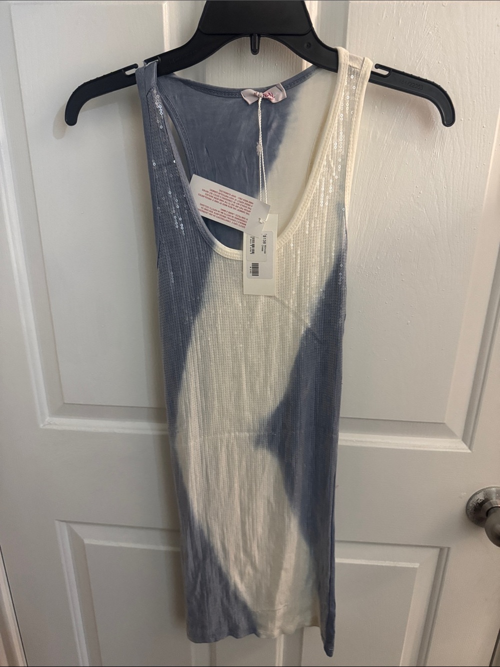 Scandal Tie-Dye Ribbed Tank Dress in Blue and White